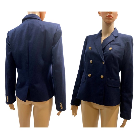 J Crew Navy Blue Double Breasted Wool Blazer Gold Buttons | NWOT | Size 6 - Picture 2 of 10